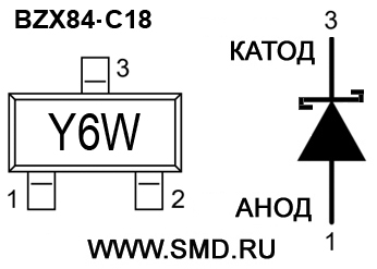 Маркировка стабилитрона  BZX84C18