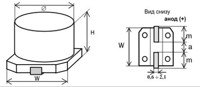 Размеры Алюминиевых конденсаторов SMD