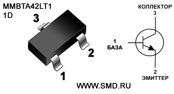 Маркировка и цоколевка транзистора MMBTA42LT1