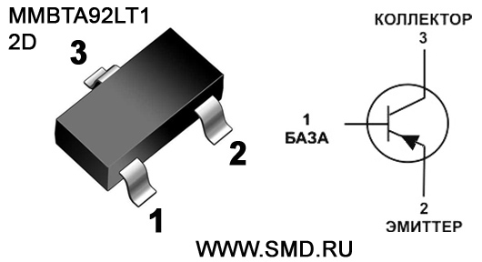 Маркировка и цоколевка транзистора MMBTA92LT1