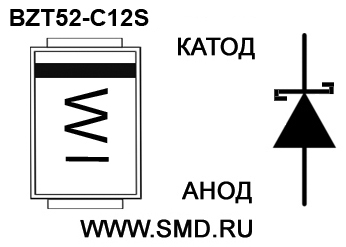 Маркировка стабилитрона  BZT52C12S