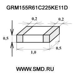 Размеры GRM155R61C225KE11D