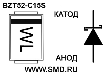 Маркировка стабилитрона  BZT52C15S