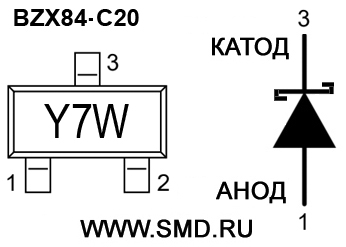 Маркировка стабилитрона  BZX84C20