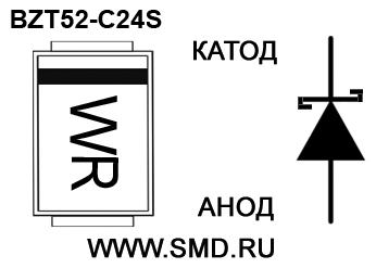 Маркировка стабилитрона  BZT52C24S